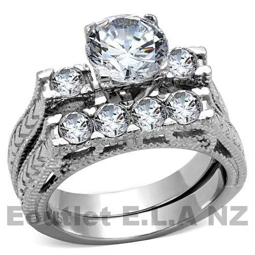 3.08CT VINTAGE STYLE STAINLESS STEEL WEDDING SET-5 sizes